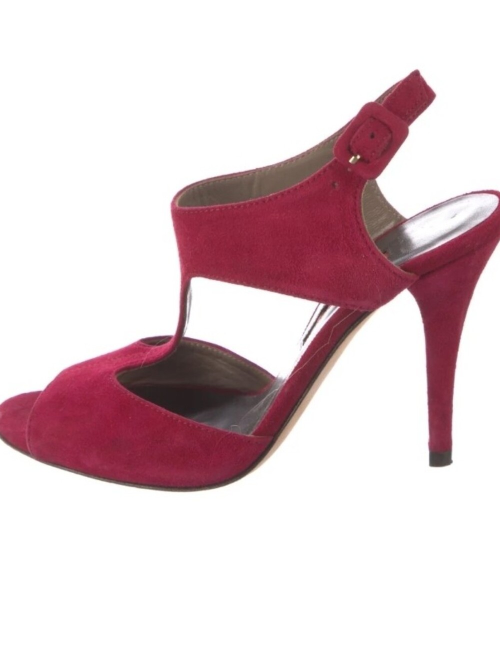 Carolina Herrera Burgundy Berry Suede T-Strap Heels Sandals Size 38